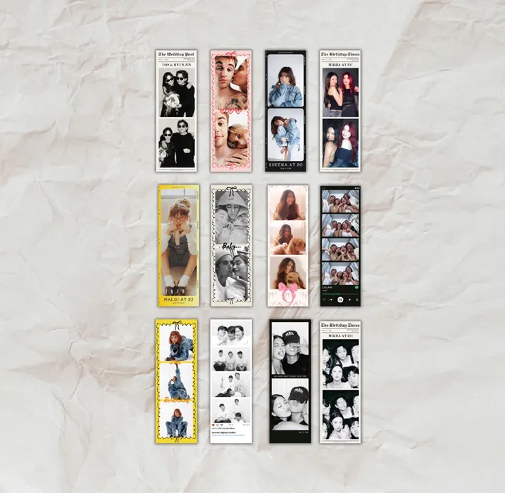 A grid of customized photo strip templates