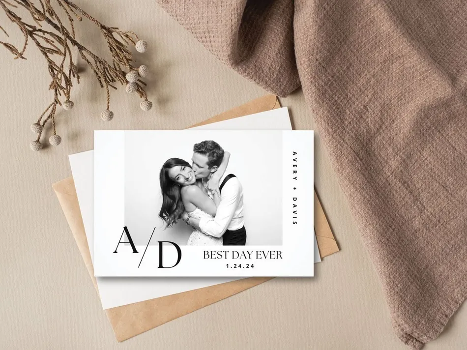 Minimal wedding photo print, Avery + Davis