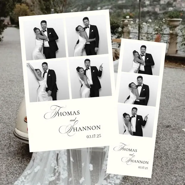Classic black & white wedding photo strips